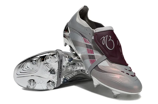 Adidas Predator Argenté Bordeaux Métallique Chrome Haut Sans Lacets Fermeture de Sangle Sol Firme Chaussures de Football 4