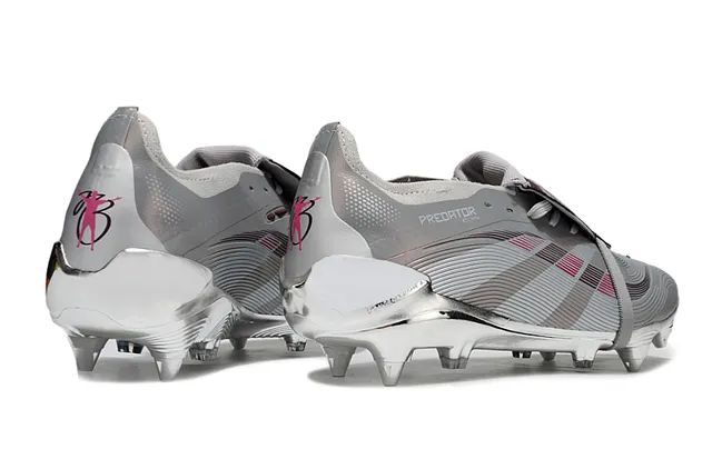 Adidas Predator Argenté Bordeaux Métallique Chrome Haut Sans Lacets Fermeture de Sangle Sol Firme Chaussures de Football 5