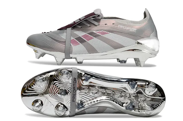 Adidas Predator Argenté Bordeaux Métallique Chrome Haut Sans Lacets Fermeture de Sangle Sol Firme Chaussures de Football 6