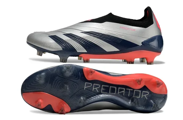 Adidas Predator Silver Navy Red Firm-Ground Soccer Shoes 6