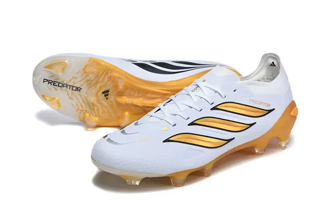 Adidas Predator White and Gold Firm-Ground Soccer Shoes 6