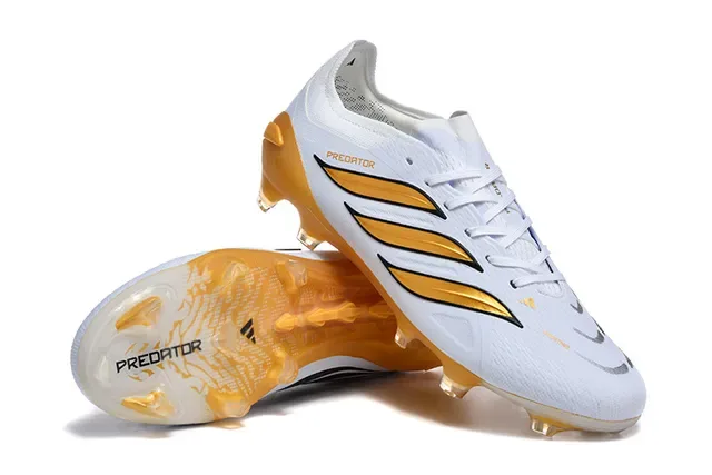 Adidas Predator White and Gold Firm-Ground Soccer Shoes 7