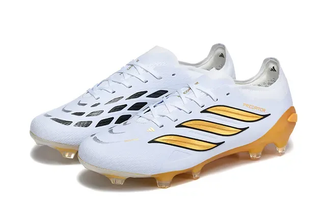 Adidas Predator White and Gold Firm-Ground Soccer Shoes 8