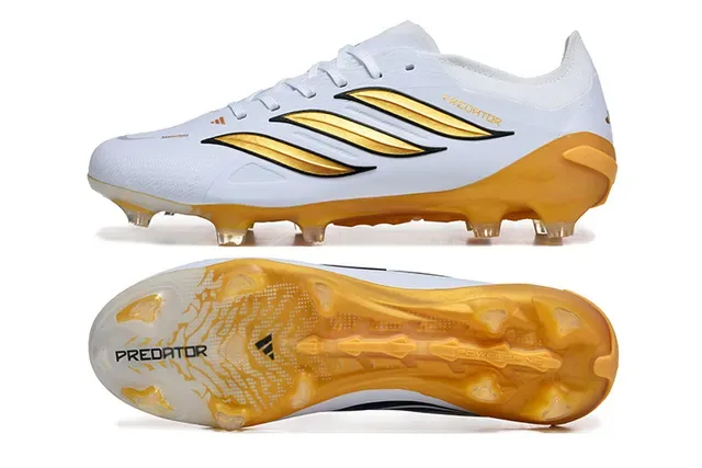 Adidas Predator White and Gold Firm-Ground Soccer Shoes 9