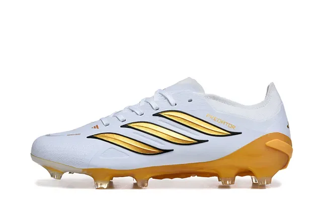 Adidas Predator White and Gold Firm-Ground Soccer Shoes 10
