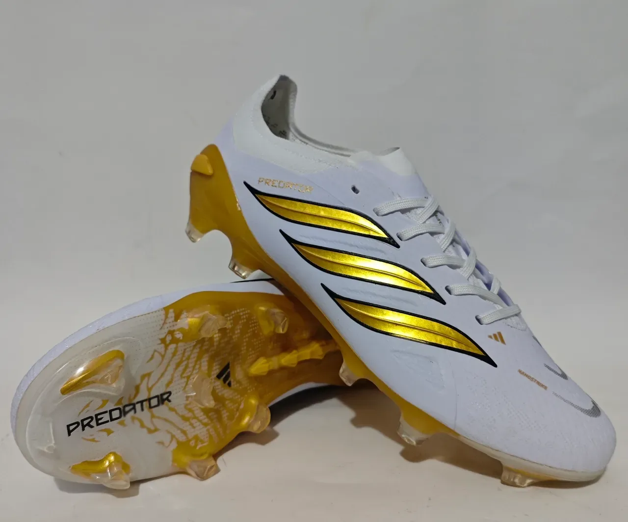 Adidas Predator White and Gold Firm-Ground Soccer Shoes 11