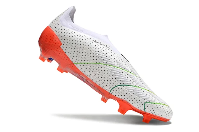 Adidas Predator White Blue Perforated Upper Striped Overlays Firm-Ground Soccer Shoes 2