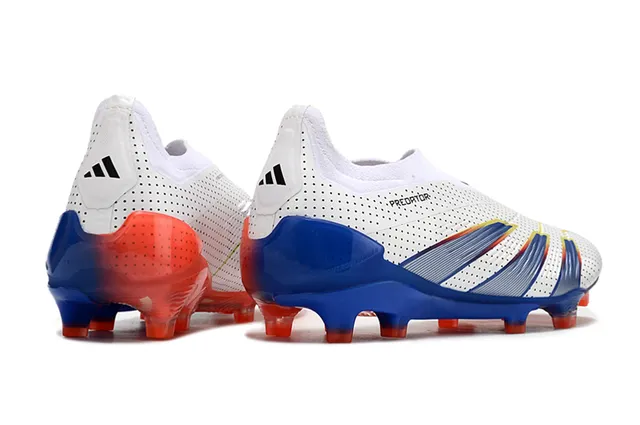 Adidas Predator White Blue Perforated Upper Striped Overlays Firm-Ground Soccer Shoes 5