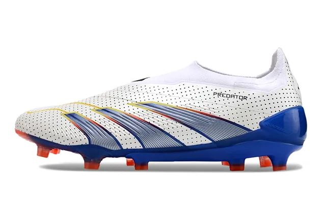 Adidas Predator White Blue Perforated Upper Striped Overlays Firm-Ground Soccer Shoes 7