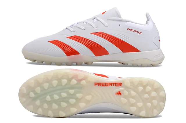 Adidas Predator 白红 低帮 合成革鞋面 Three Stripes 草地足球鞋 6