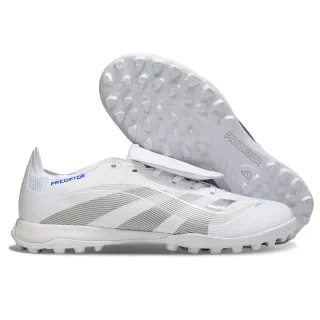 Adidas Predator Blanc Argent Fermeture à brides sans lacets tige synthétique texturée pelouse artificielle chaussures de football