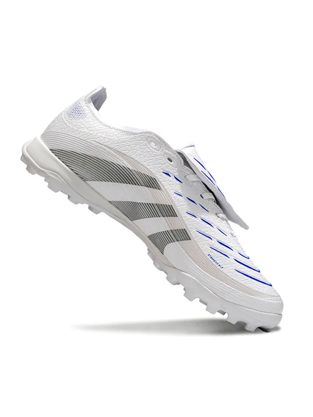 Adidas Predator Blanco Plata Sin cordones cierre de correas parte superior sintética texturizada zapatos de fútbol para césped artificial 2