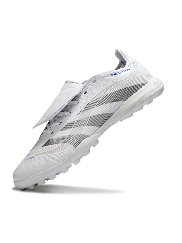 Adidas Predator Blanco Plata Sin cordones cierre de correas parte superior sintética texturizada zapatos de fútbol para césped artificial 3