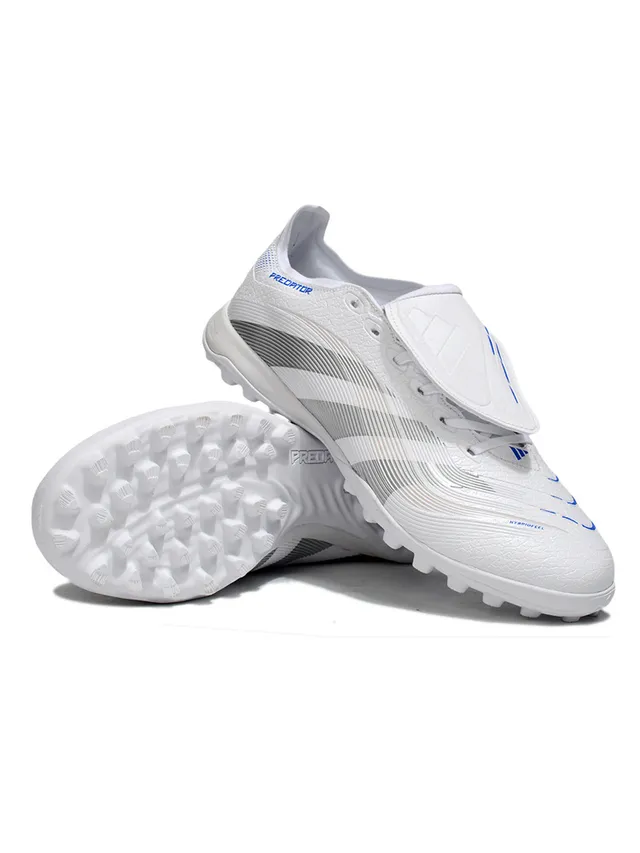 Adidas Predator Blanco Plata Sin cordones cierre de correas parte superior sintética texturizada zapatos de fútbol para césped artificial 4