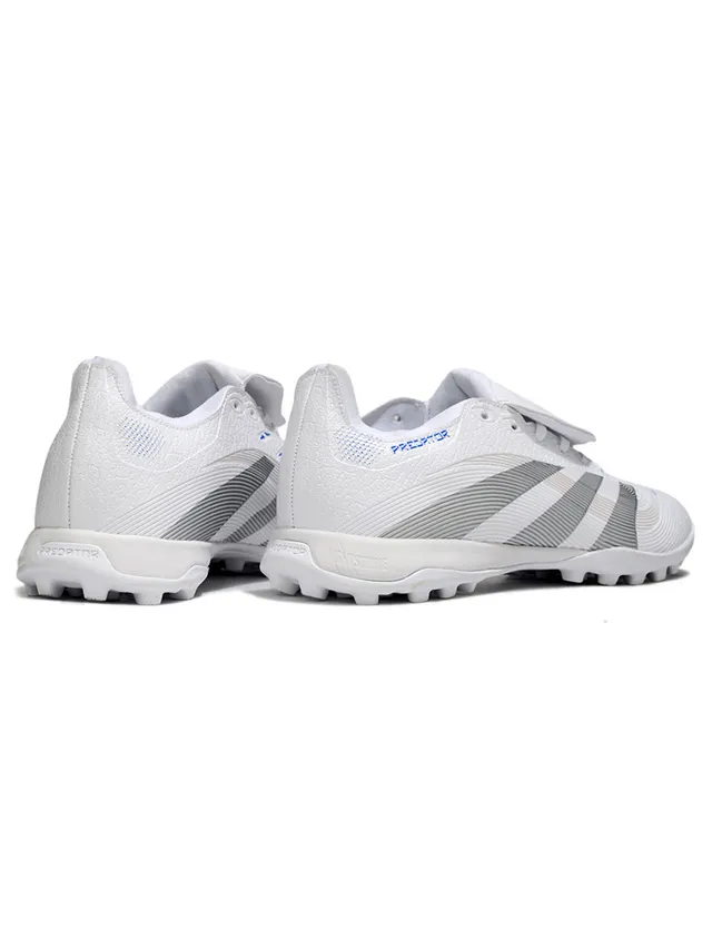 Adidas Predator Blanco Plata Sin cordones cierre de correas parte superior sintética texturizada zapatos de fútbol para césped artificial 5