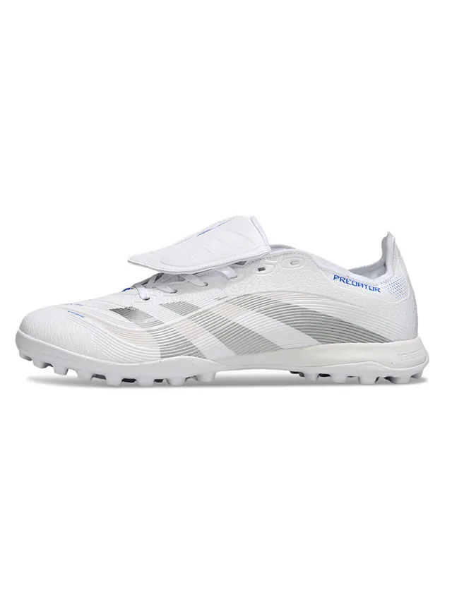 Adidas Predator Blanco Plata Sin cordones cierre de correas parte superior sintética texturizada zapatos de fútbol para césped artificial 7