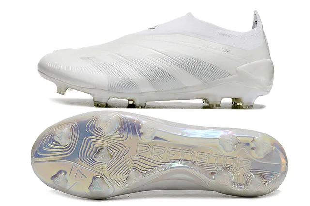 Adidas Predator Blanco Plata Bajo Corte Cuello de Calcetín Ajustado Suela Iridiscente Holográfica Suelo Firme Zapatos de Fútbol 5