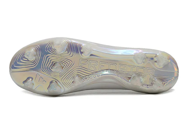 Adidas Predator Blanco Plata Bajo Corte Cuello de Calcetín Ajustado Suela Iridiscente Holográfica Suelo Firme Zapatos de Fútbol 6