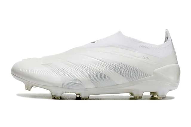 Adidas Predator Blanco Plata Bajo Corte Cuello de Calcetín Ajustado Suela Iridiscente Holográfica Suelo Firme Zapatos de Fútbol 8