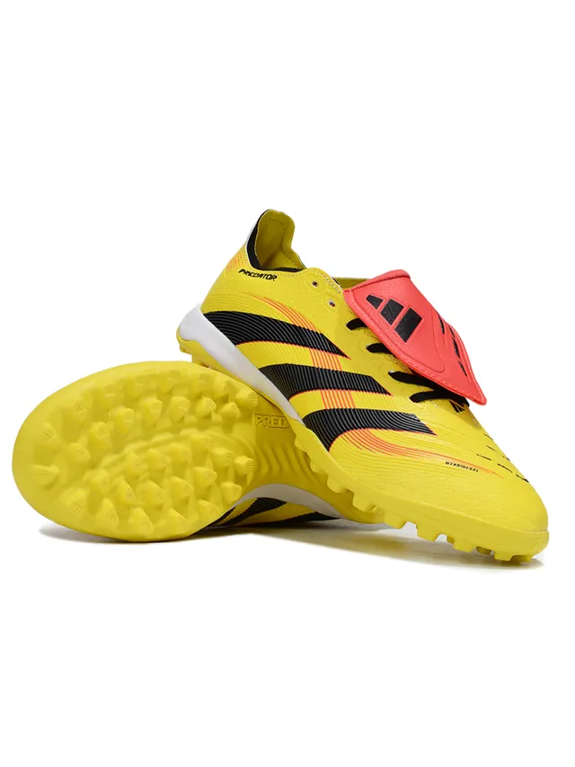 Adidas Predator Amarelo Preto Low-Cut Upper Sintético Canchas Cônicas Sapatos de Futebol Turf 5