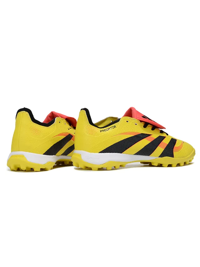 Adidas Predator Amarelo Preto Low-Cut Upper Sintético Canchas Cônicas Sapatos de Futebol Turf 6