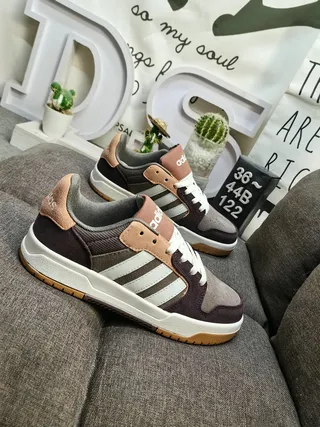 Adidas Purple Beige Low-Top Three-Stripe Side Panel Lifestyle Sneakers 9