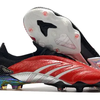 Adidas Red Black Low-Cut Sock-Fit Upper Textured Synthetic Leather Firm-Ground Soccer Shoes