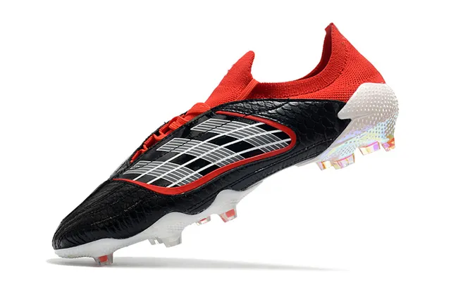 Adidas Vermelho Preto Baixo Corte Ajuste de Meia Parte Superior Couro Sintético Texturizado Superfície Firme Sapatos de Futebol 14
