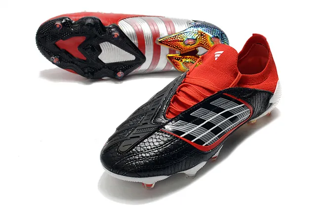 Adidas Vermelho Preto Baixo Corte Ajuste de Meia Parte Superior Couro Sintético Texturizado Superfície Firme Sapatos de Futebol 16