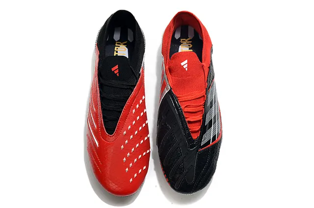 Adidas Vermelho Preto Baixo Corte Ajuste de Meia Parte Superior Couro Sintético Texturizado Superfície Firme Sapatos de Futebol 18