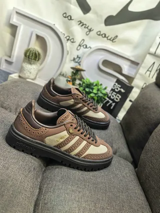 Adidas Samba Brown and Beige Perforated Leather Lifestyle Sneakers 9