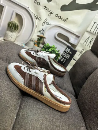 Adidas Samba Slip-On Mule Marron Blanc Gomme Chaussures Casual 7
