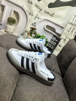 Adidas Samba White Black Gray Loafers 7