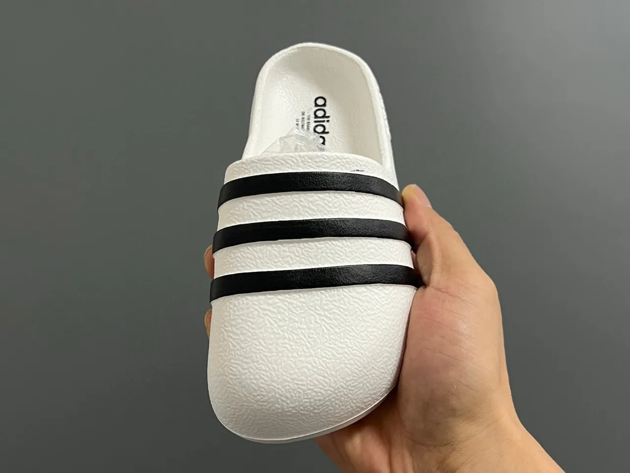 Adidas Slide Black White Molded EVA Sole Three-Stripe Banding Slippers 15