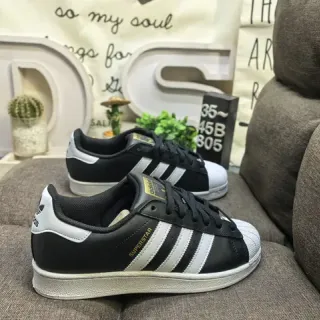 Adidas Superstar أسود أبيض فضي أسلوب حياة حذاء