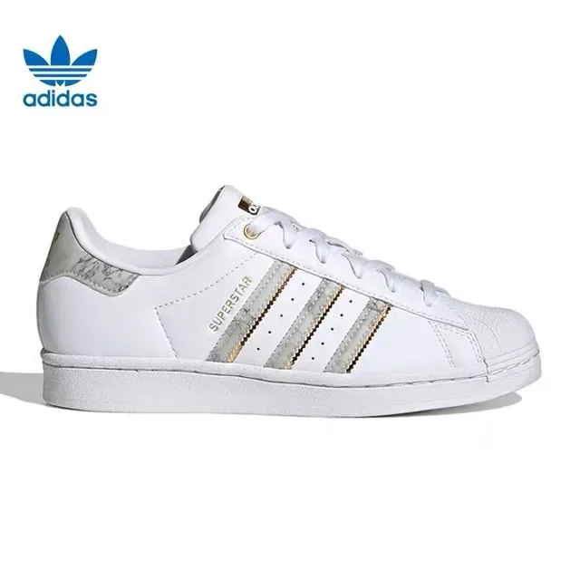 Adidas Superstar Chaussures Lifestyle Blanc et Or avec Rayures Marbrées 10