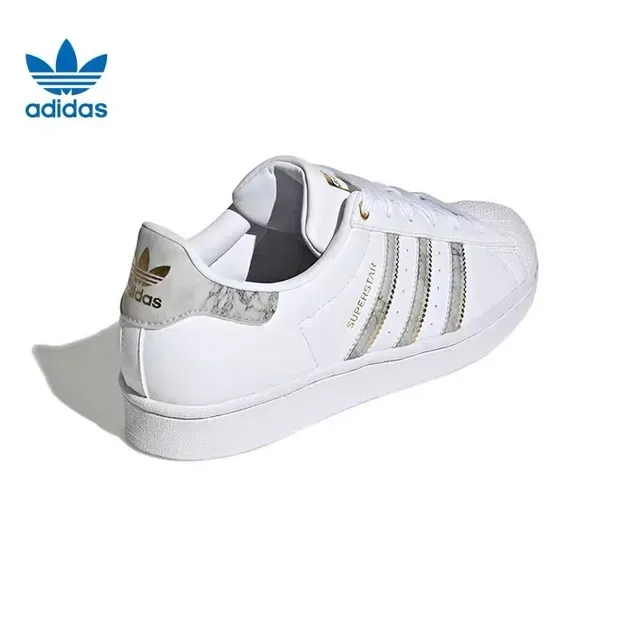 Adidas Superstar Chaussures Lifestyle Blanc et Or avec Rayures Marbrées 11
