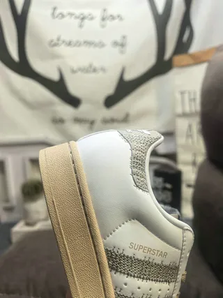 Adidas Superstar Zapatillas Lifestyle Blanc Beige Coque Orteil Rayures Glitter 3