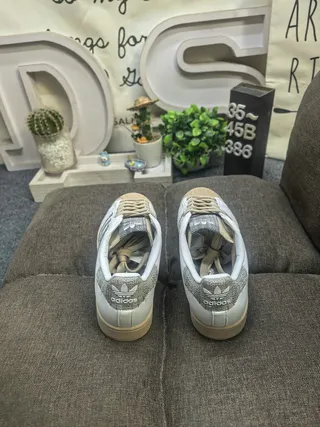 Adidas Superstar Zapatillas Lifestyle Blanc Beige Coque Orteil Rayures Glitter 8