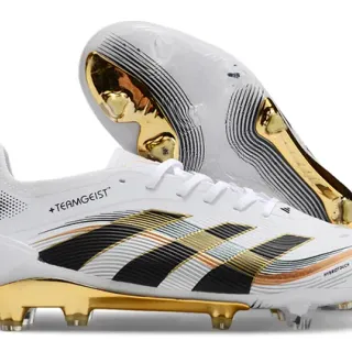 Adidas Teamgeist HybridTouch Chaussures de football Blanches Noires Dorées pour terrain ferme