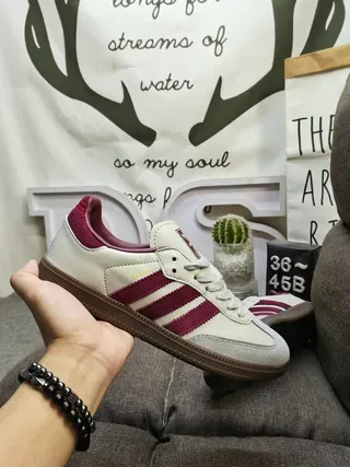 Adidas White Burgundy Low-Top Three-Stripe Side Panel Lifestyle Sneakers 5