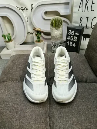 Adidas Zapatos Lifestyle Blanco Gris Malla Superior Banda de Tres Rayas Tonal Superpuesta 10