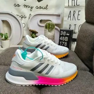 Adidas أبيض متعدد الألوان شبكة علوية لوحة جانبية بثلاث خطوط حذاء أسلوب حياة