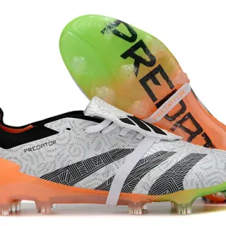 Adidas Blanc Orange Asymétrique Lacets Cage Imprimé Géométrique Partie Supérieure Sol Ferme Chaussures de Football