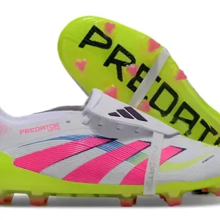 Adidas Zapatos de Fútbol Blancos y Rosa Sin Cordones Cierre de Correa Suela Translucida Amarillo Neón Suelo Firme