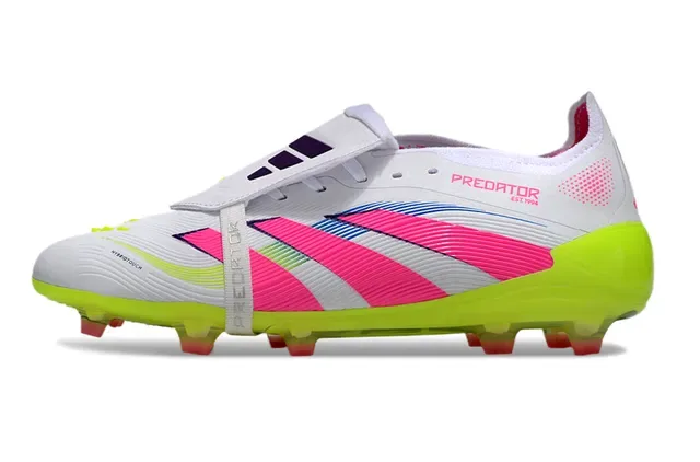 Adidas Sapatos de Futebol Brancos e Rosa Sem Cadarço Fecho de Correia Sola Translucida Amarelo Néon Solo Firme 3