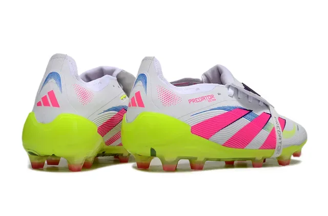 Adidas Sapatos de Futebol Brancos e Rosa Sem Cadarço Fecho de Correia Sola Translucida Amarelo Néon Solo Firme 5