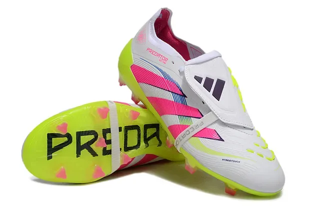 Adidas Sapatos de Futebol Brancos e Rosa Sem Cadarço Fecho de Correia Sola Translucida Amarelo Néon Solo Firme 6