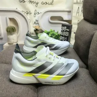 Adidas White Yellow Engineered Mesh Upper Sculpted Rocker Midsole Running Shoes