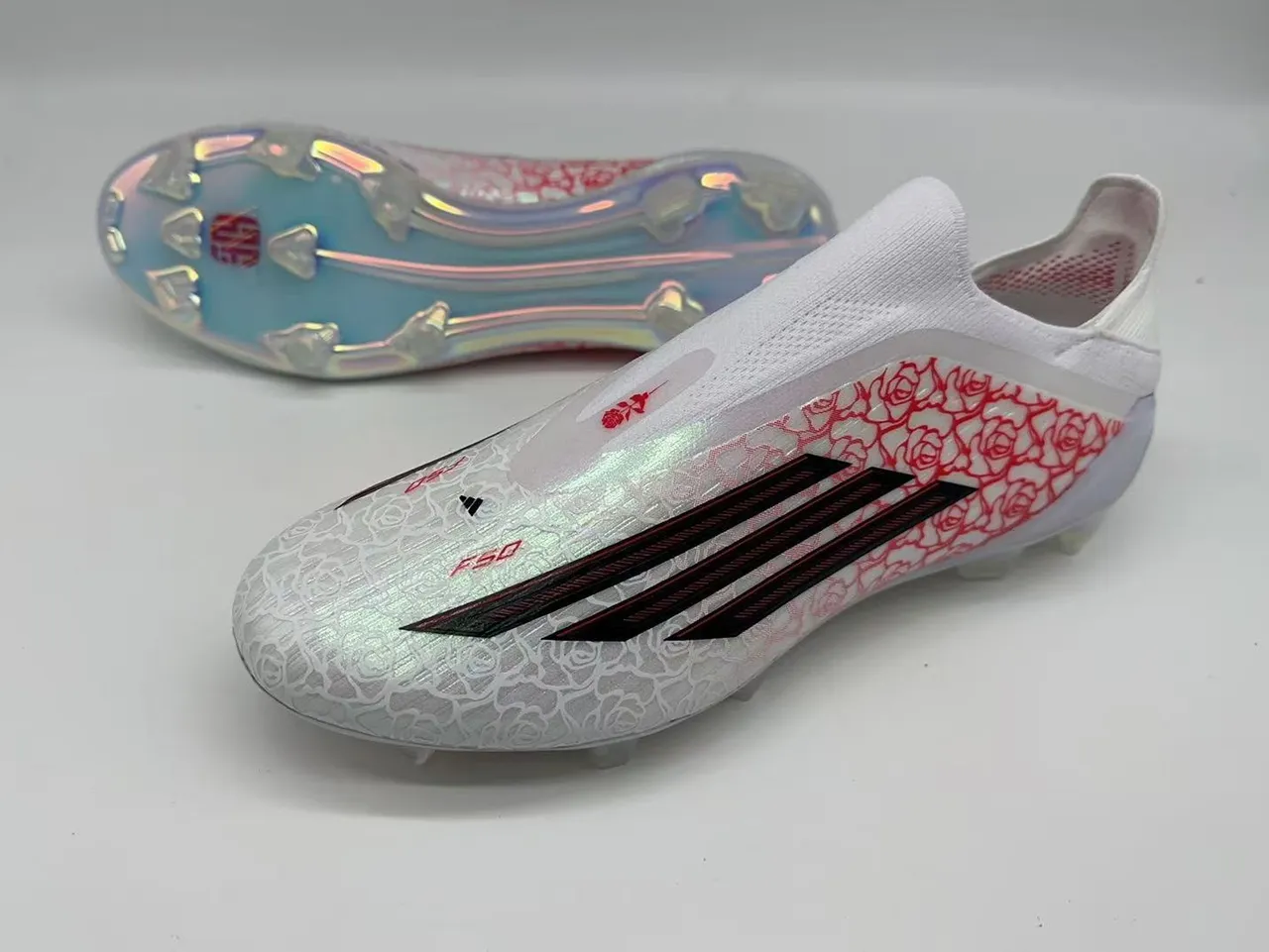 Adidas X Speedflow Branco Vermelho Rosa Sapatos de Futebol para Campo Firme 2